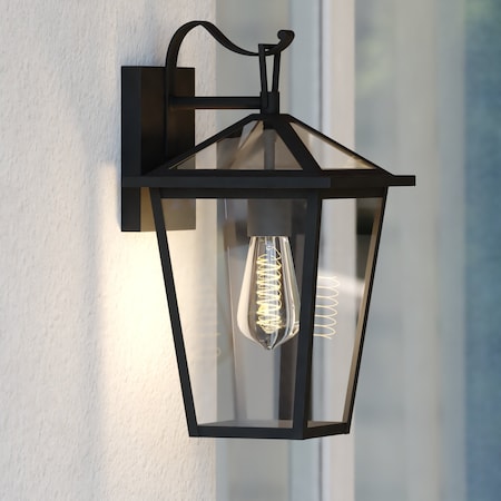 Vaxcel Derby 8-in W 1 Light Dusk to Dawn Matte Black Outdoor Wall Lantern Clear Glass Shade T0716